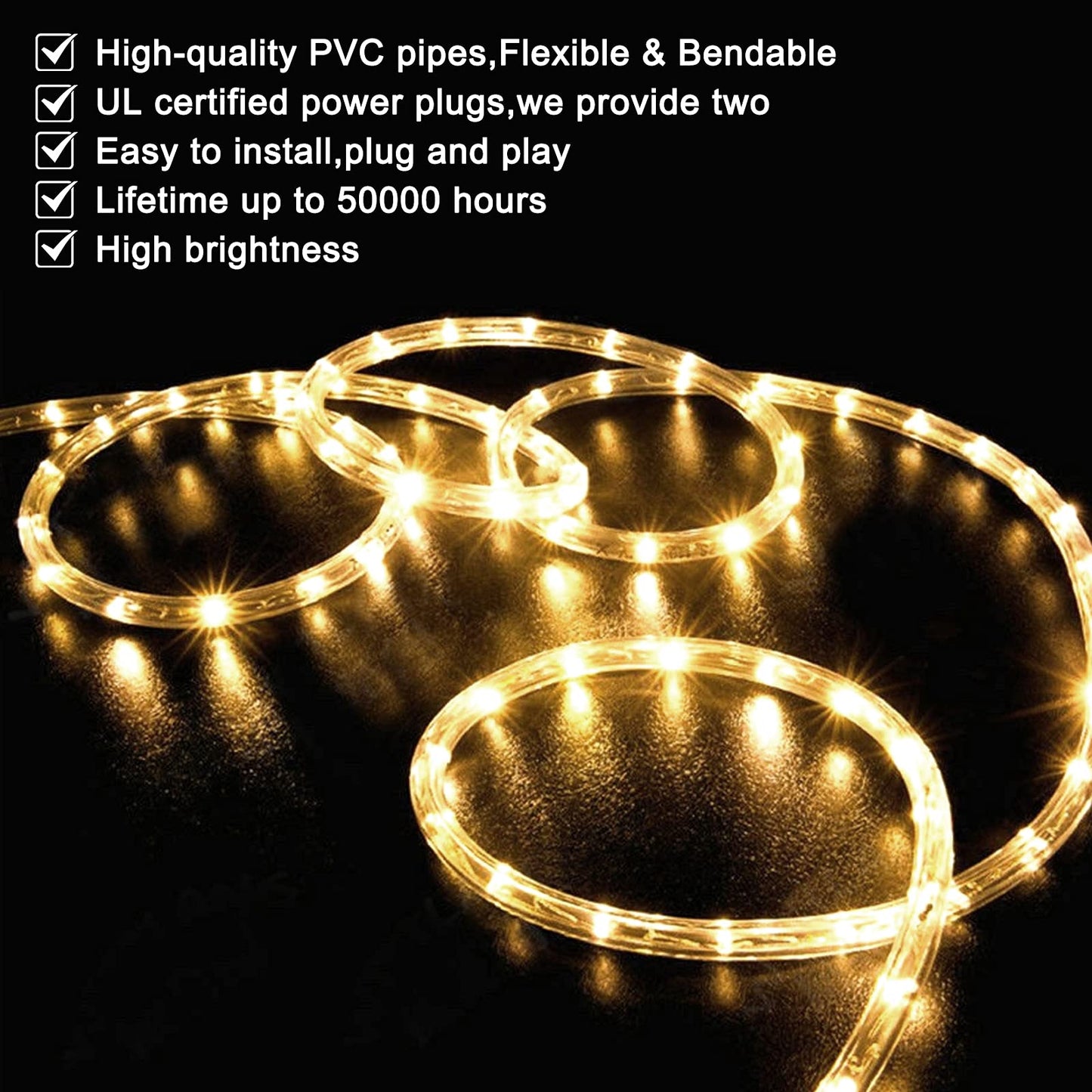 Rynx | Surnie 50Ft Led Sail Light, Warm White Waterproof, Cuttable Indoor/Outdoor Christmas Decoration