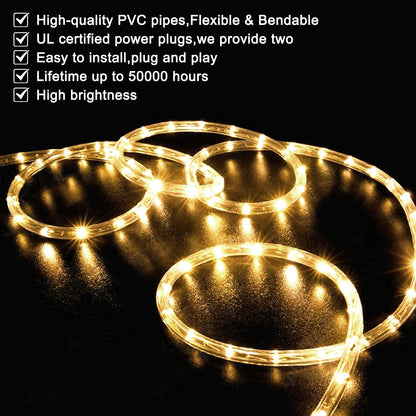 Rynx | Surnie 50Ft Led Sail Light, Warm White Waterproof, Cuttable Indoor/Outdoor Christmas Decoration