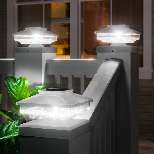 Rynx | Bitpott Bright Solar Post Lights 2 Pack, 3-In-1 [4X4/5X5/6X6] Fence Post Solar Lights Waterproof Ip65, 6000K Outdoor Post Lights