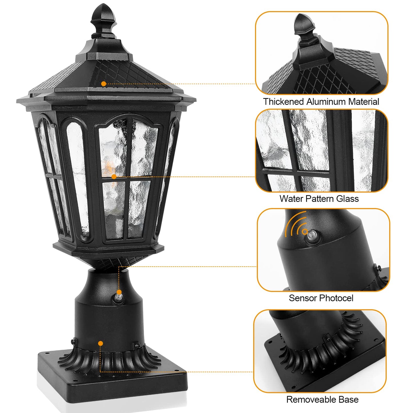 Rynx | Lamqee Dusk To Dawn Outdoor Post Light, 17.7" Matte Black Aluminum Lantern For Garden, 1 Pack