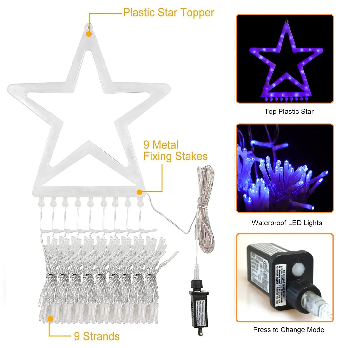 Rynx | Miniao 320 Led Outdoor Christmas Light Sources, Waterproof Blue Lights With 8 Modes For Holiday Decorations
