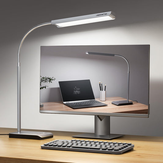 Rynx | Lepower-Tec LED Desk Lamp, 12W Touch Control, 60 Modes, Eye-Friendly Goose Neck, Silver