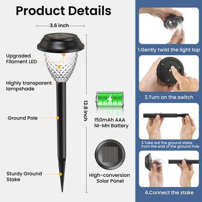 Rynx | Solpex 10 Pack Warm White Solar Light - Waterproof Outdoor Garden Pathway Lighting