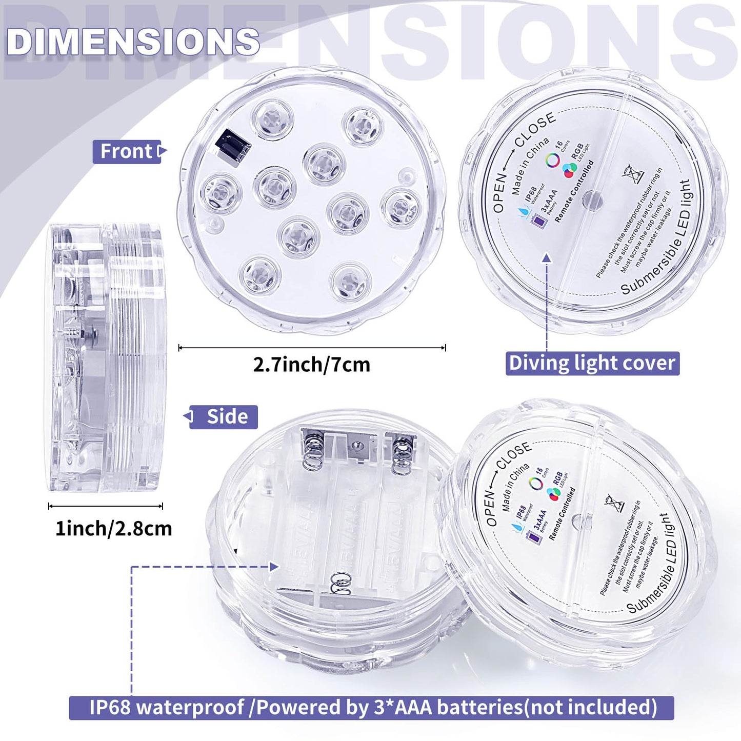 Rynx | Mudder Waterproof LED Lights - 12 Pack Submersible Color Changing Lights For Pool & Hot Tub