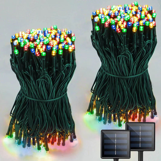 Rynx | Multicolored Super-Long 2-Pack Each 85Ft Solar String Light Outdoor, Waterproof Green Wire 8 Light Modes 480 Led Solar Christmas Lights For Garden Patio Wood Party Wedding Decorations (Multicolored)