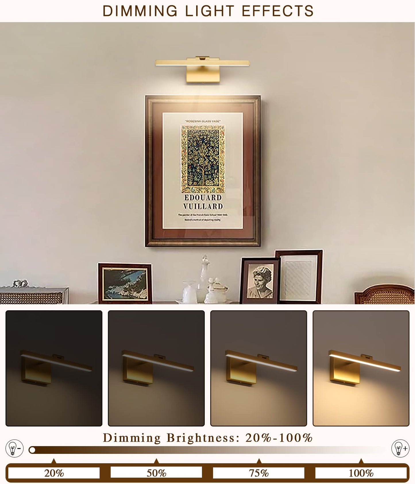 Rynx | Joosenhouse Gold Dimmable Picture Lighting, 300 Lumen Adjustable Wall Lamp For Paintings