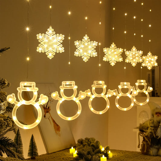 Rynx | Bloomwin Window Light Christmas Decoration 9.8Ft 5 Snowmen And 5 Snowflakes Icicle Lights USB Christmas Curtain Lights Winter Decorations For Bedroom Indoor Home Church Wedding Birthday, Warm White