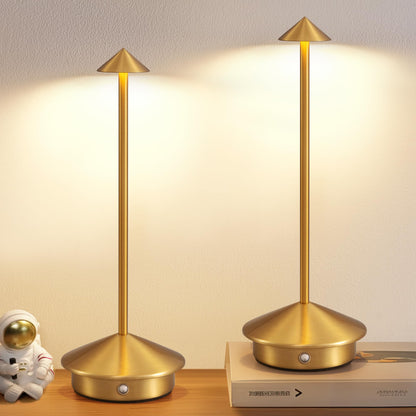 Rynx | Newsee Wireless Table Lamp Set of 2, Gold LED Desk Lamps with Rechargeable Battery, Portable Lighting