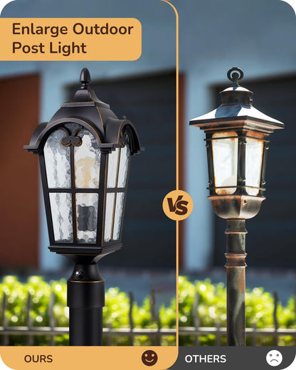 Rynx | Edishine Large Dusk To Dawn Outdoor Post Light, Waterproof Black Aluminium Lamp For Garden & Driveway