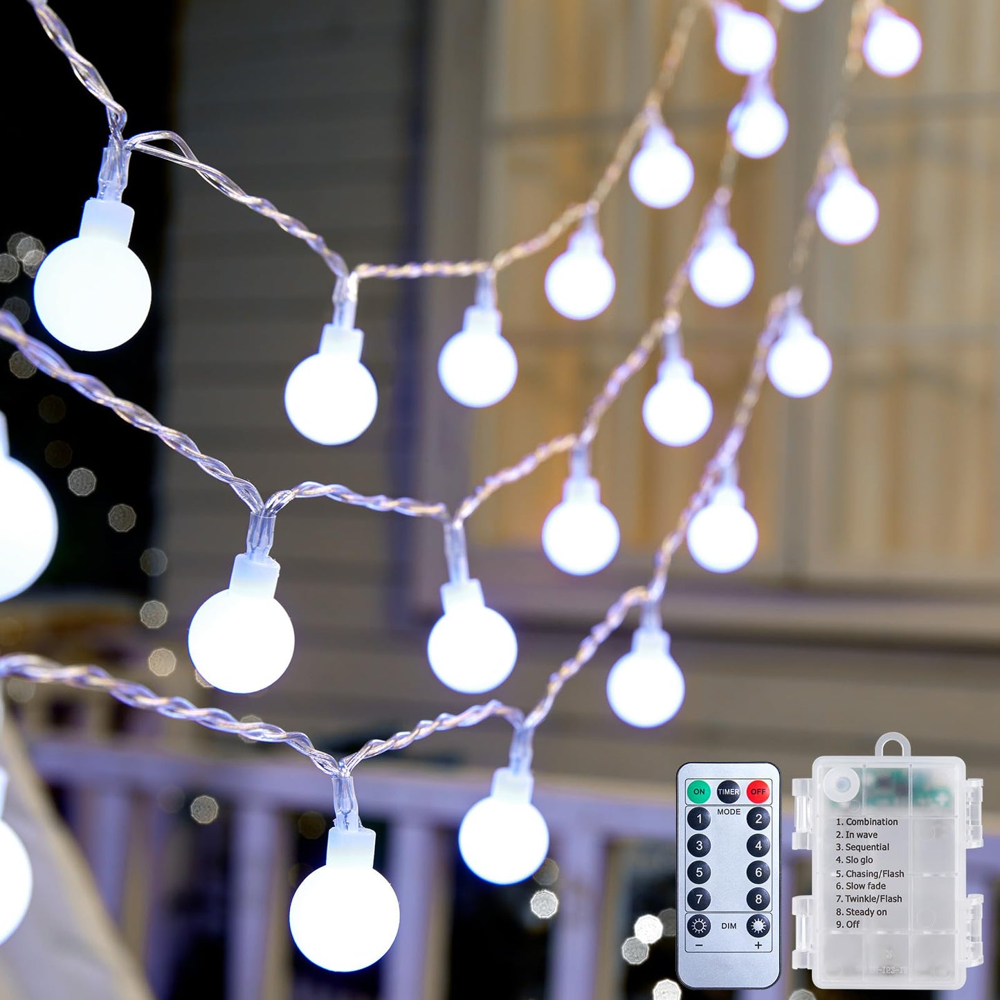 Rynx | 2-pack Globe String Lights Battery Operated - 21 Feet 60 LED Fairy Lights, 8 Modes With Remote Control Mini Globe Lights For Indoor Outdoor Bedroom Party Wedding Garden Christmas Tree Decor, Pure White