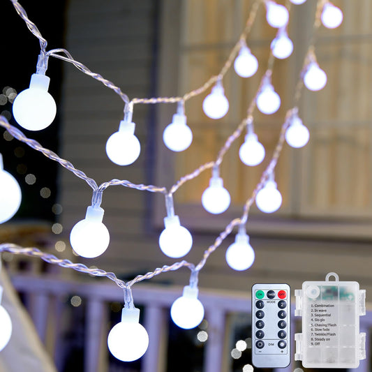 Rynx | 2-pack Globe String Lights Battery Operated - 21 Feet 60 LED Fairy Lights, 8 Modes With Remote Control Mini Globe Lights For Indoor Outdoor Bedroom Party Wedding Garden Christmas Tree Decor, Pure White