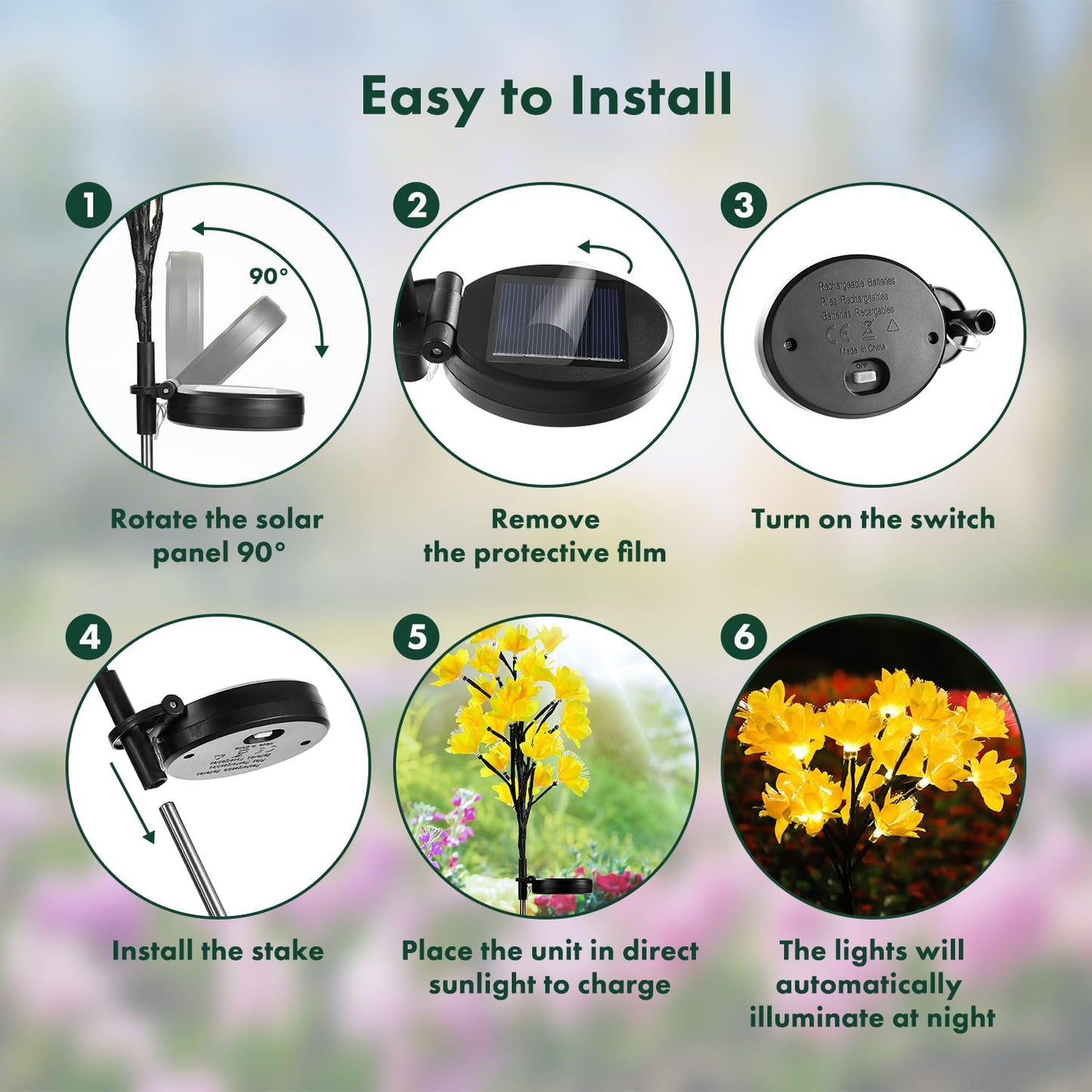 Rynx | Maggift Sunlight Outdoor Garden, 4 Pack Waterproof Led Lily Flowers, Yellow Landscape Lights