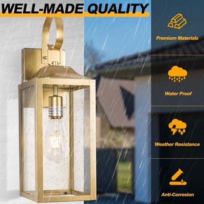 Rynx | Yolsunes 19" Gold Outdoor Wall Lamp, Waterproof Industrial Wall Lamp For Veranda & Garage
