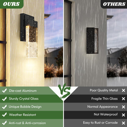 Rynx | Beslowe Waterproof Outdoor Wall Lamp, Crystal Bubble Glass, 10W LED Wall Lamp, 3000K