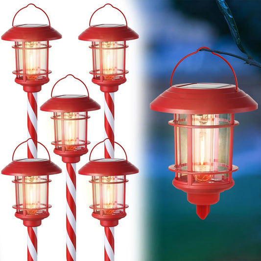 Rynx | Dynaming 6 Pack Dual Use Solar Christmas Path Lights Outdoor, Hanging Lantern Solar Garden Light With Edison Bulb, Xmas Pathway