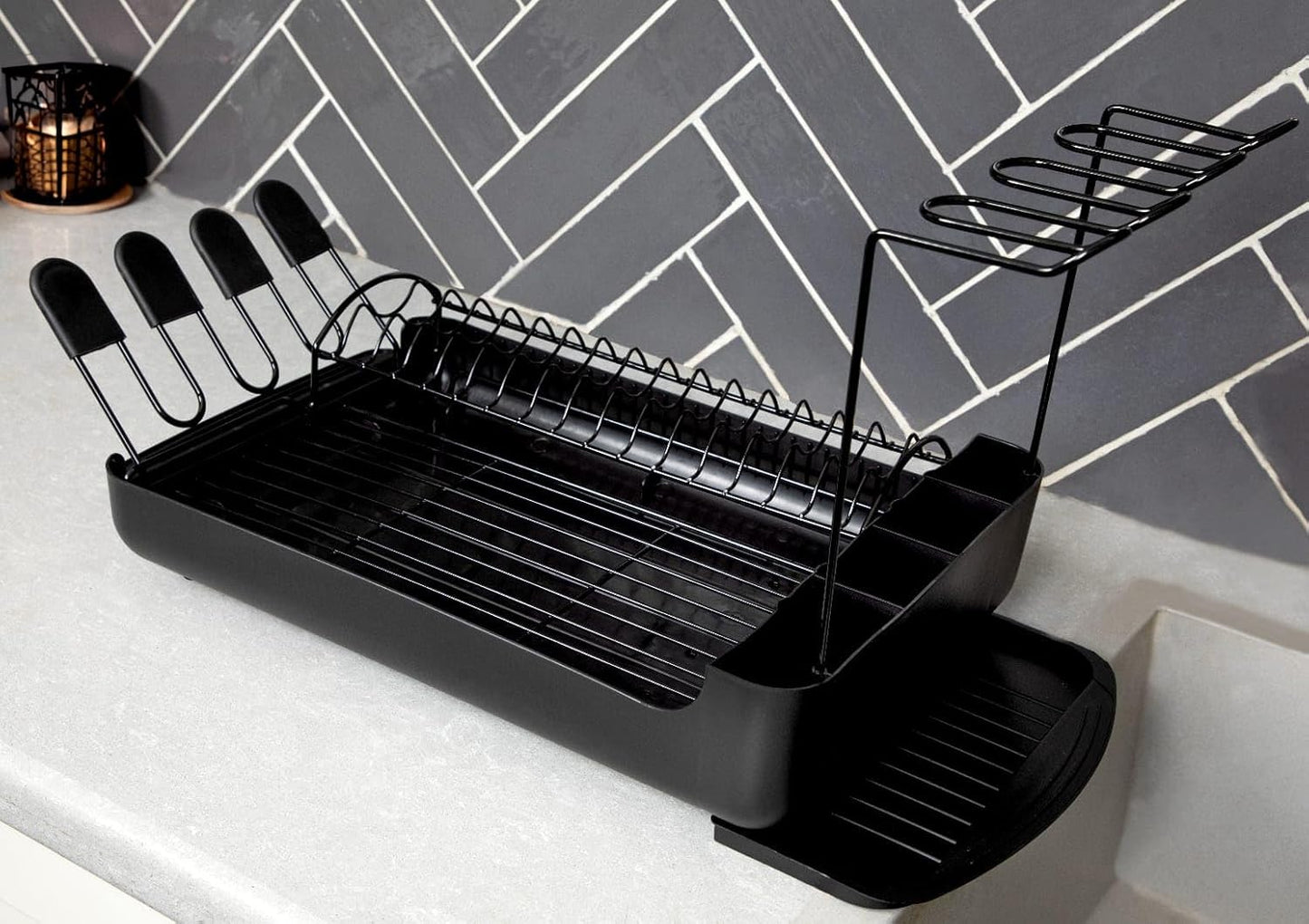 Rynx | 2-tier dish rack with removable drip tray – Large capacity workspace organizer