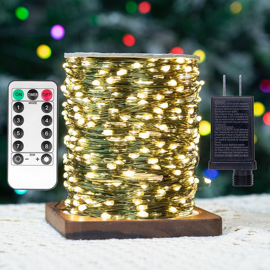 Rynx | Zeluxdot Fairy Lights Plug In,400Ft 1200 Leds Waterproof Light String,Green Copper Wire,LED Light Strip With Remote 8 Modes For Indoor Outdoor Christmas Wedding Birthday Patio Garden Decor,Warm White