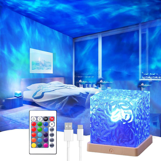Rynx | Ocean Wave Projector Light, 16 Colors Rechargeable Luminor Cube Light With Touch And Remote Control, Bringing Romance And Tranquility