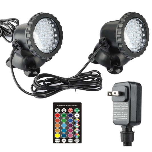 Rynx | Rgb Pond Light, Color Changing Fountain Light Submersible Pond Light, Ip68 Waterproof Multicolor Dimmable Used For Garden Spotlights Fish Pond Decoration (2 Lights)