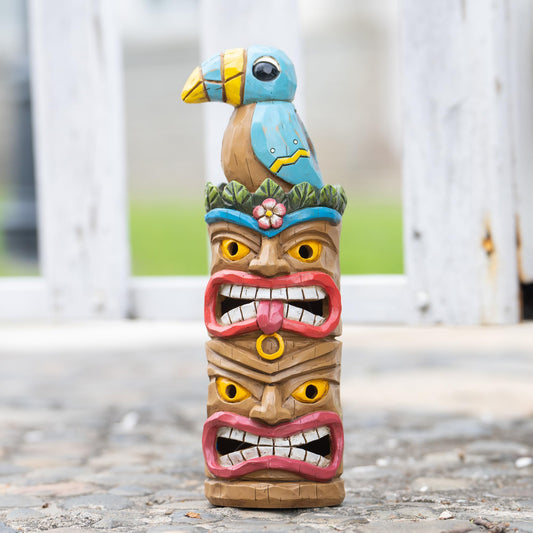 Rynx | Eptuega Tiki Totem Pole - 12.32" Solar Tiki Hut Decor For Outdoor Patio Garden, Woodpecker Bird