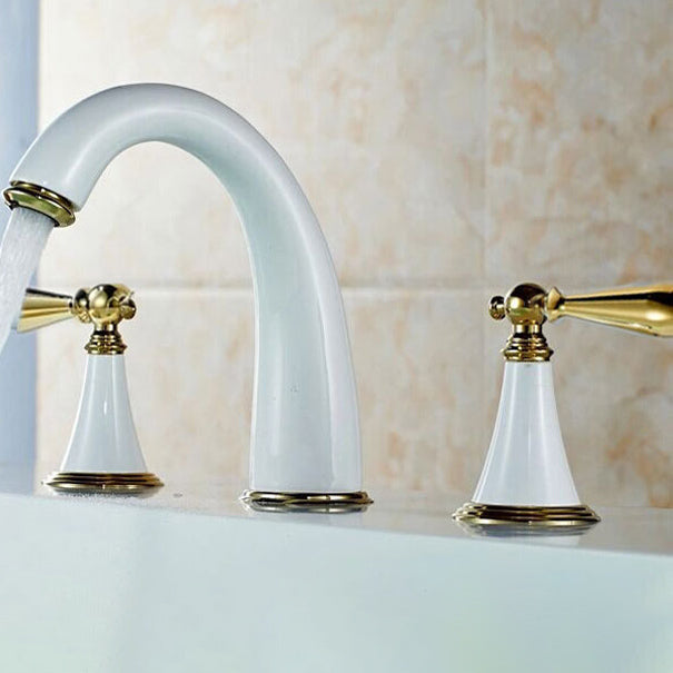 Rynx | Copper Deck-Mounted Roman Bathtub Faucet Low Arc Roman Bathtub Faucet Set