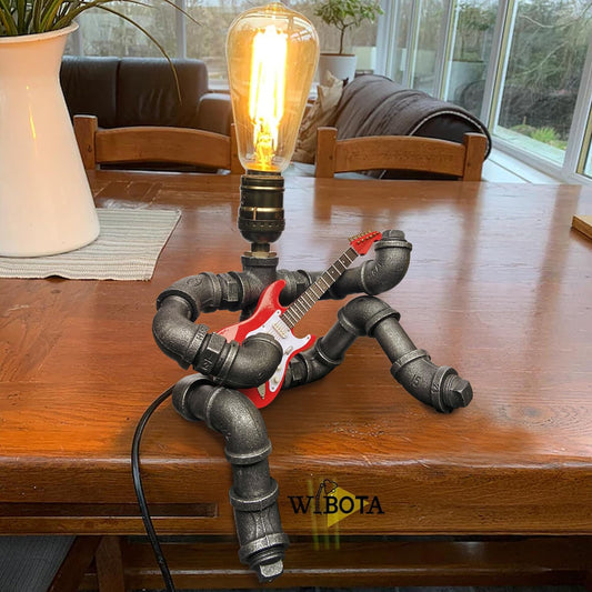 Rynx | Wibota Music Guitar Table Lamp Art Decor Guitar Things Cool Gifts for Music Art Lovers Guitar Players for Men Steampunk Metallica Man Edison Light Bulbs Retro Metal Tube Industrial Robot Light