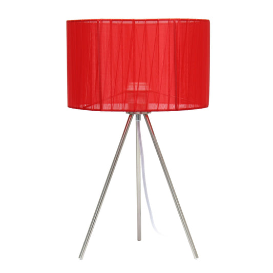 Rynx | Simple design Lt1156-Red Modern brushed nickel tripod table lamp for living room, dining room, bedroom, office, family room, red shade