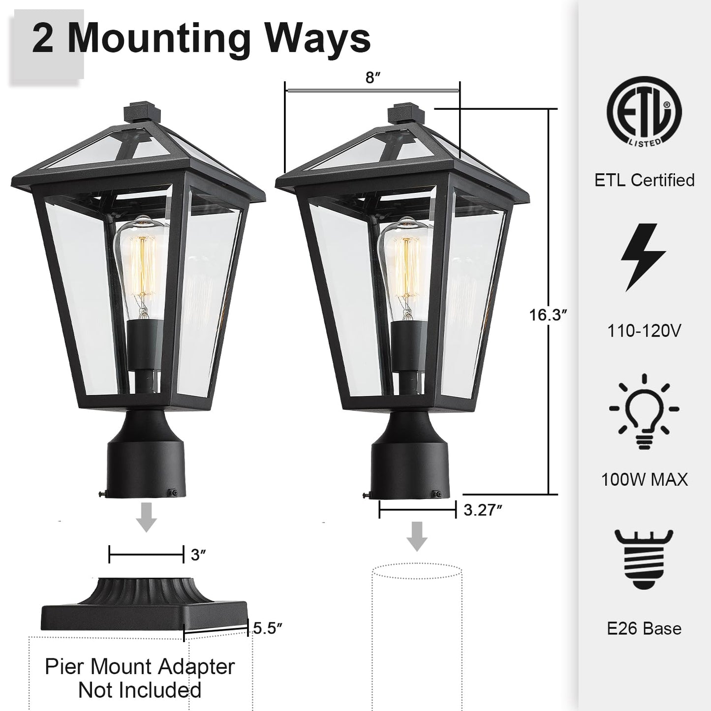 Rynx | Luminzone Outdoor Post Lighting, Waterproof Aluminum Lamp for Walkway & Patio, Matte Black
