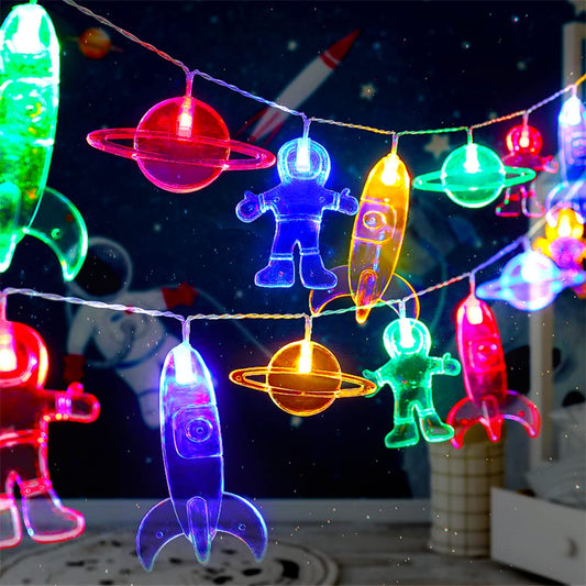 Rynx | 50 Led Children's Room Led Light Chain Astronaut Spaceship Rocket Pendant Holiday Party Light Wall Window Children's Room Or Children's Room Decor Wedding Round Garden Party Patio Christmas (Multicolored)