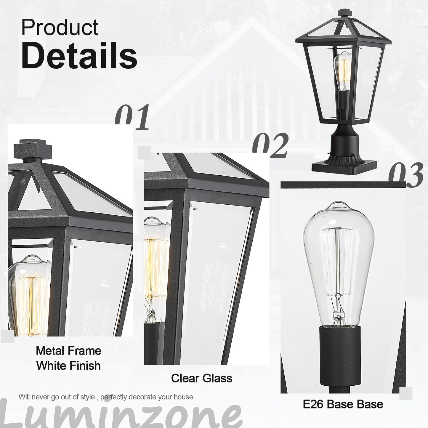 Rynx | Luminzone Outdoor Post Lighting, Waterproof Aluminum Lamp for Walkway & Patio, Matte Black
