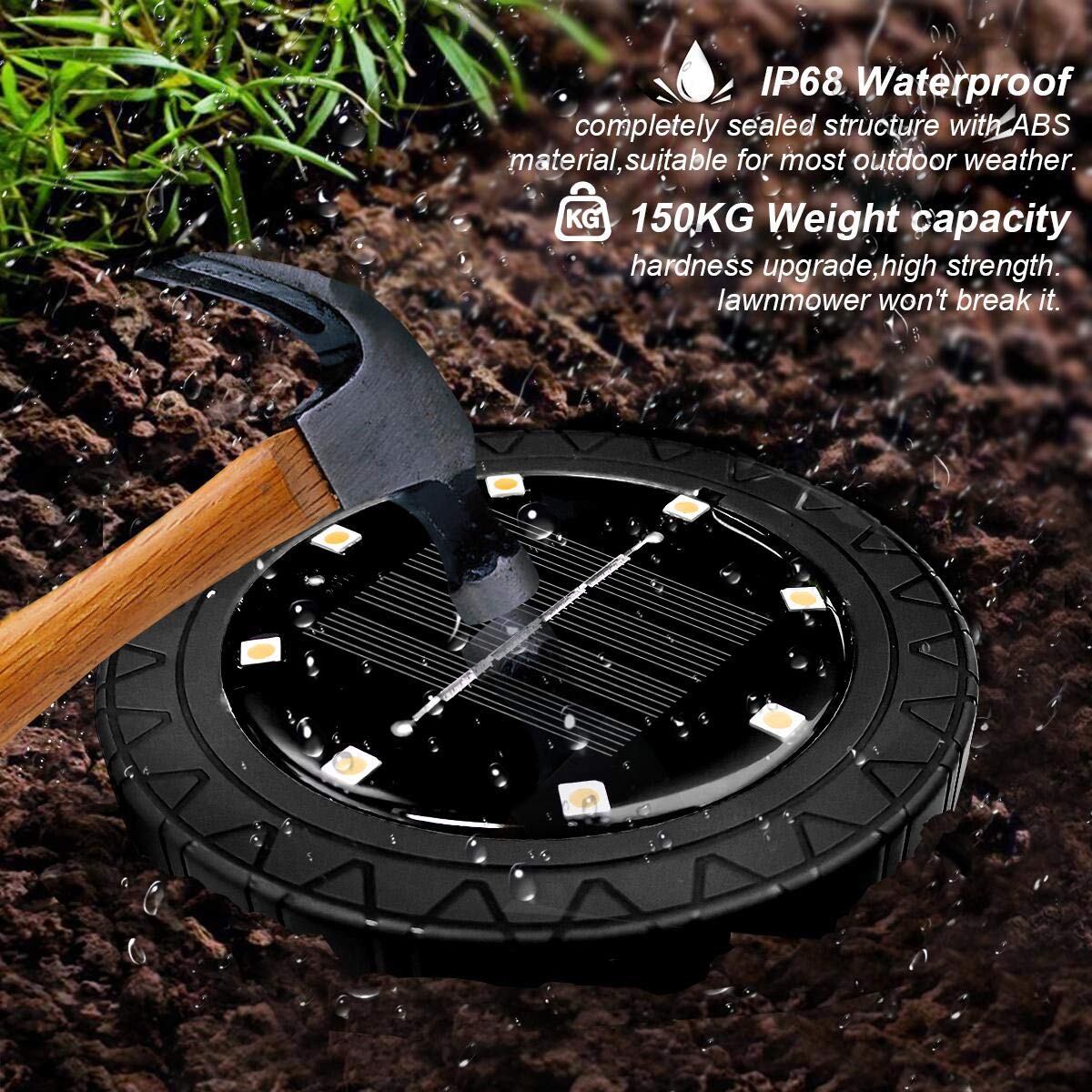 Rynx | Kdorrku Solar-Powered Ground Light 8 Pack, Ip68 Waterproof Led Disk Light For Garden Path