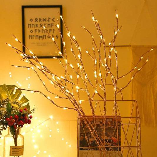 Rynx | Dk177 4 Pack Led Branch Light Battery Powered Illuminated Branch Vase Filler Willow Tree Artificial Small Branch Power Gold 30 Inches 20 Led For Home Romantic Decoration (Gold-Warm White)