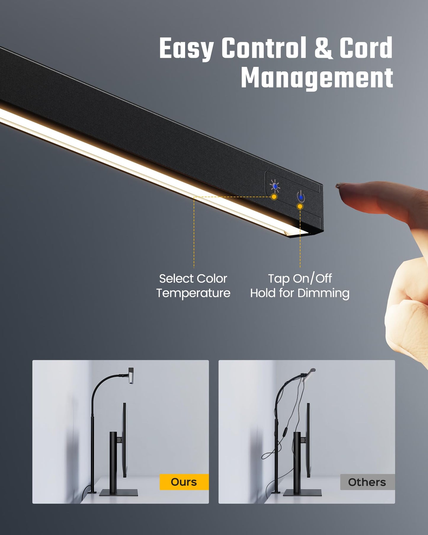 Rynx | Superdanny LED Desk Lamp, Adjustable Goose Neck, 12W Touch Control, Eye-Friendly Black Clip Light