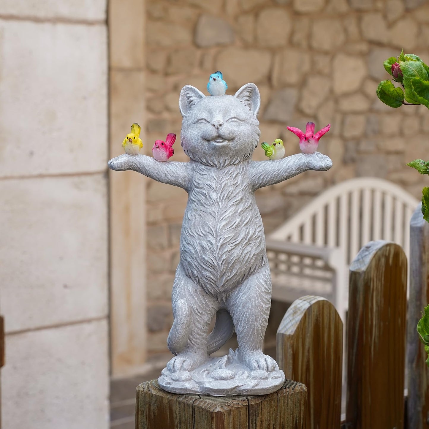 Rynx | Mininova Solar Energy Outdoor Decorations Garden Statue Cat Figures With Birds For Yard Patio Balcony Grass Outside Jewelry Gifts