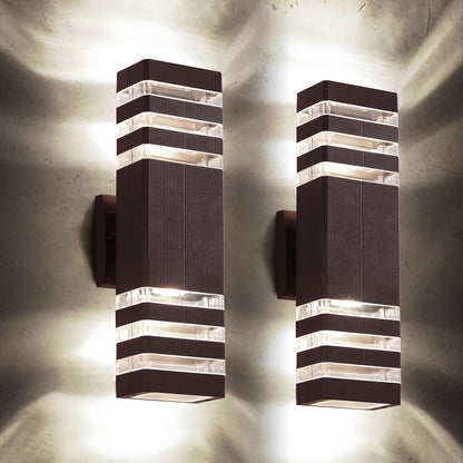 Rynx | Tewei Outdoor Wall Lights 2-pack - Modern Waterproof Aluminum Up & Down Porch Wall Lights, Brown