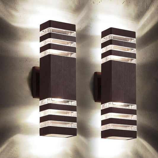 Rynx | Tewei Outdoor Wall Lights 2-pack - Modern Waterproof Aluminum Up & Down Porch Wall Lights, Brown