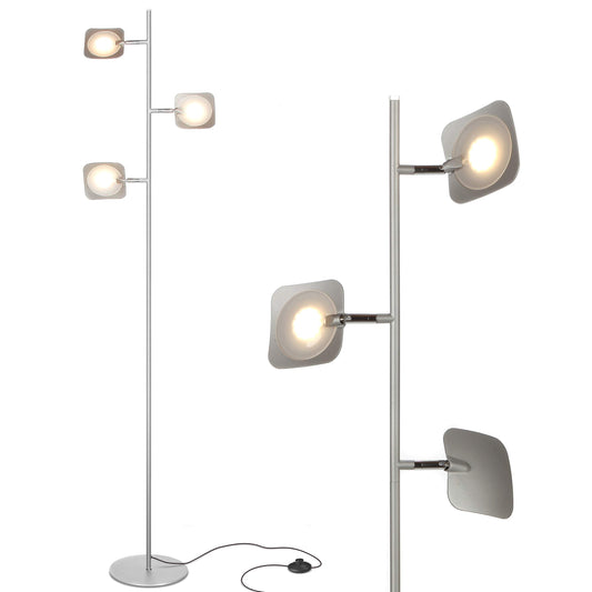 Rynx | Brightech Tree Floor Lamp For Living Rooms And Offices, Dimmable Standing Lamp For Reading In The Bedroom, Led Spotlights Floor Lamp, Tall Lamp With Adjustable Panels For Minimal Space Usage - Silver