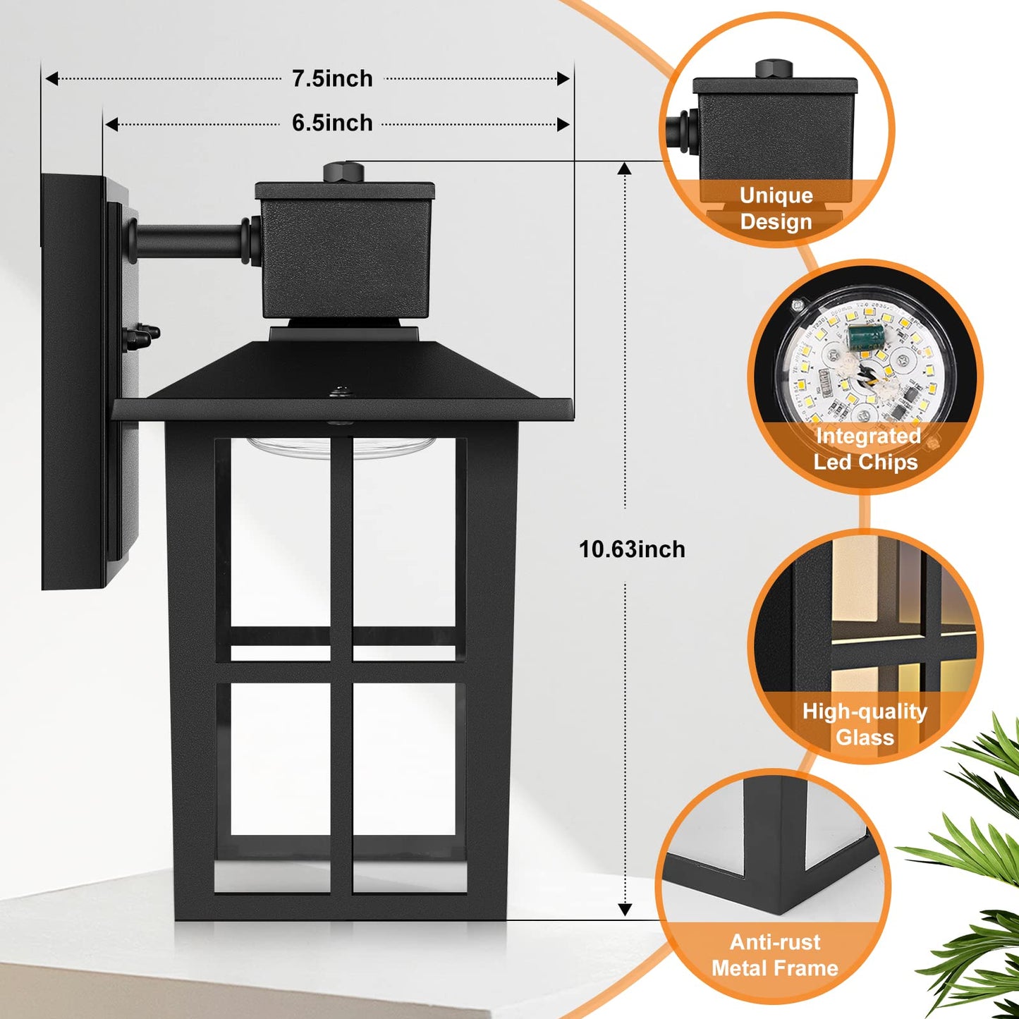 Rynx | Brightever 10W Outdoor Wall Lamps, Waterproof Black Lanterns, 3000K/4000K/6500
