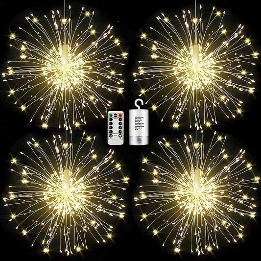 Rynx | Fooing 4 Pack Firework Lights Led Copper Wire Star Lights 8 Modes Battery Powered Fairy Lights With Remote Control, Wedding Decorative Hanging Lights For Party Patio Garden Decoration