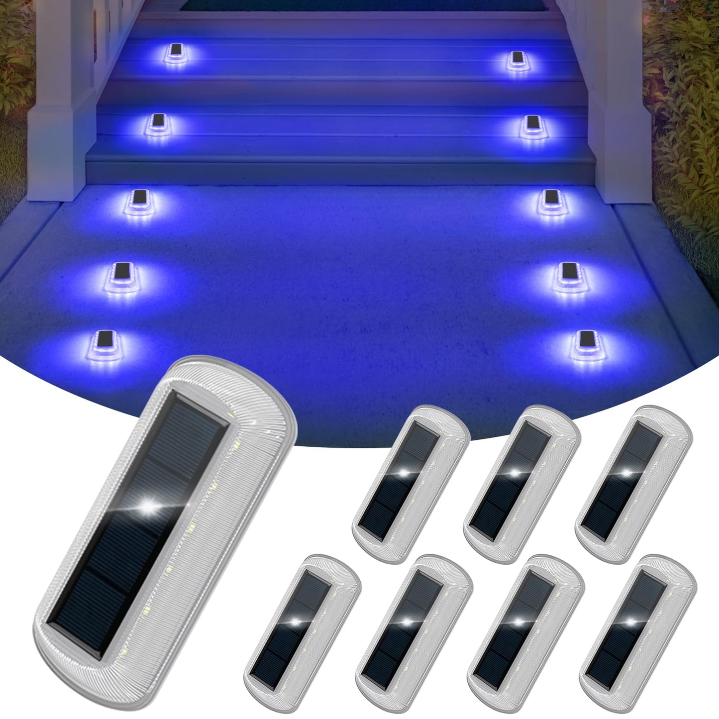 Rynx | T-Sun Solar Step Lights For Outside 8 Pack Solar Step Lights Blue Cover Lamps Waterproof Path Lights, Outdoor Lights Powered Fo