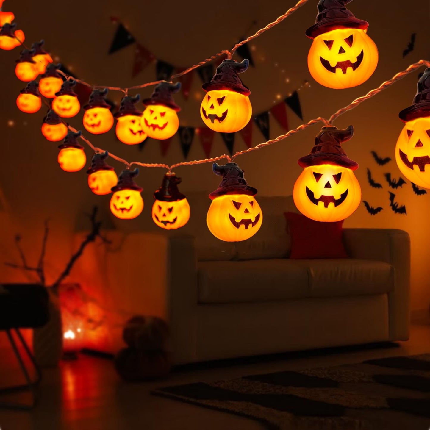 Rynx | Janchs 16Ft 30 Led Waterproof Pumpkin Light, Battery-Operated For Halloween Indoor/Outdoor Decor