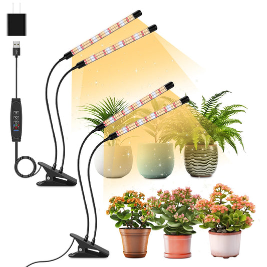Rynx | Lpmzmbl 4 Heads Clamp Grow Light With V-shaped Design, Full Spectrum Grow Light For Indoor Plants, Adjustable 360° Gooseneck Grow Lamp, 3/9/12H Timer & 10 Dimming Levels For Plant Growth (2 Pack)