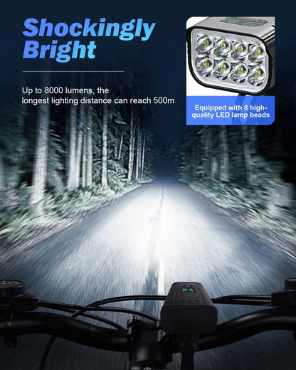 Rynx | Victoper 8000 Lumens Bicycle Light Set, 8 Led Usb Rechargeable Front & Back Lights, Matte Black