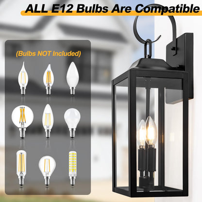 Rynx | Yolsunes 19" Black Outdoor Wall Lamp, 2-Light Industrial Wall Light, Waterproof Garden Lamp