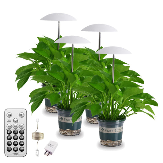 Rynx | LED Grow Light for Indoor Plants 4 Pack, Intelligent USB Light for Small Plants with Remote Control, Height Adjustable, Automatic Timer, Ideal for Home Decoration