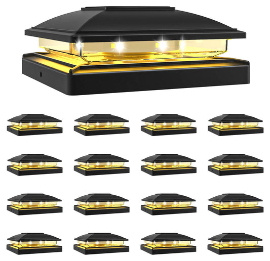 Rynx | Volisun Solar Post Cap Light Outdoor Waterproof 16Pack, Solar Fence - Post Light For 4X4 5X5 6X6 Wood/Vinyl Post, Black Deck Po