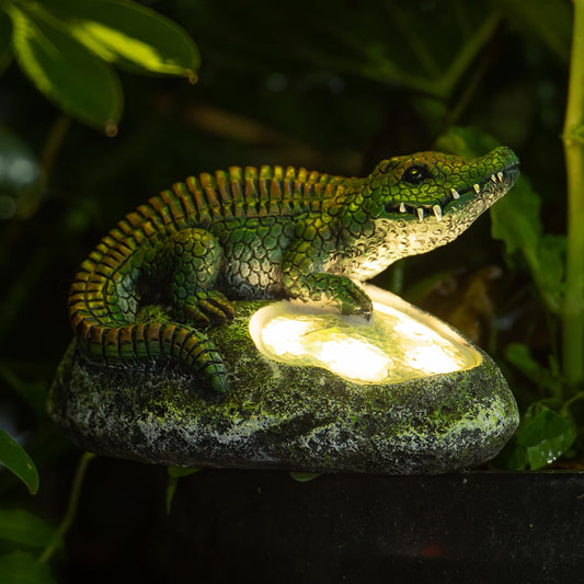 Rynx | Rezpuao Garden Statue Crocodile, Sun Crocodile Decor For Outdoor, Resin Crocodile Figure With Sunlight For Patio, Balcony, Y