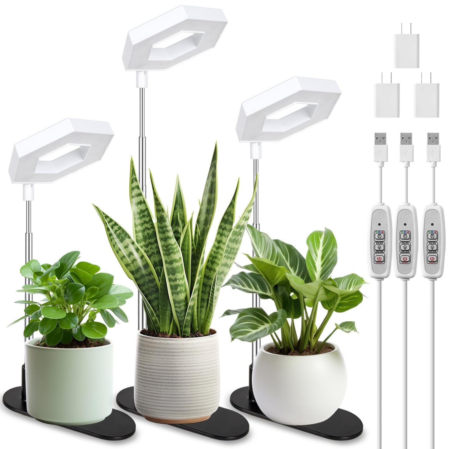 Rynx | Foxgarden® Plant Lighting, 126Leds Grow Lamp for Indoor Plants, Full Spectrum Table Grow Lamp with Removable Base, Height Adjustable 7.8"-26" with Automatic Timer 4H/8H/12H, 4 Dimmable Brightness Levels, 3 Pack