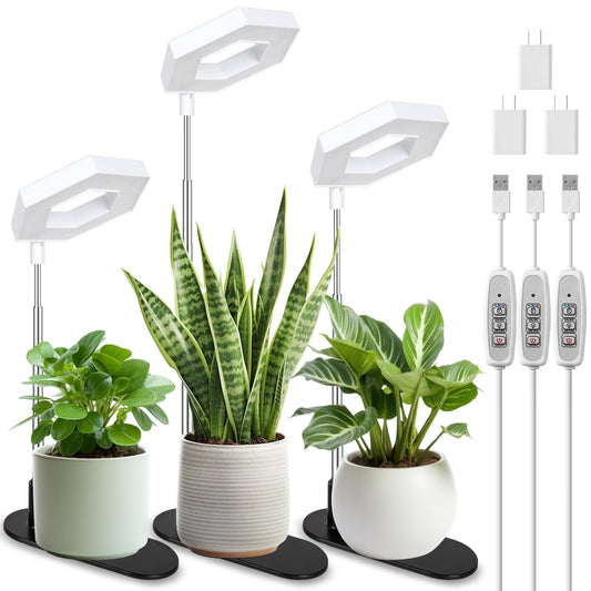 Rynx | Foxgarden® Plant Lighting, 126Leds Grow Lamp for Indoor Plants, Full Spectrum Table Grow Lamp with Removable Base, Height Adjustable 7.8"-26" with Automatic Timer 4H/8H/12H, 4 Dimmable Brightness Levels, 3 Pack