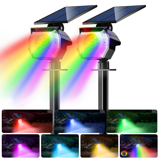 Rynx | Btfarm Sollys Outdoor Waterproof Ip65-2 Pack Led Color Changing Spotlights 7 Lighting Colors Rgb Driven Spotlights, Uplight